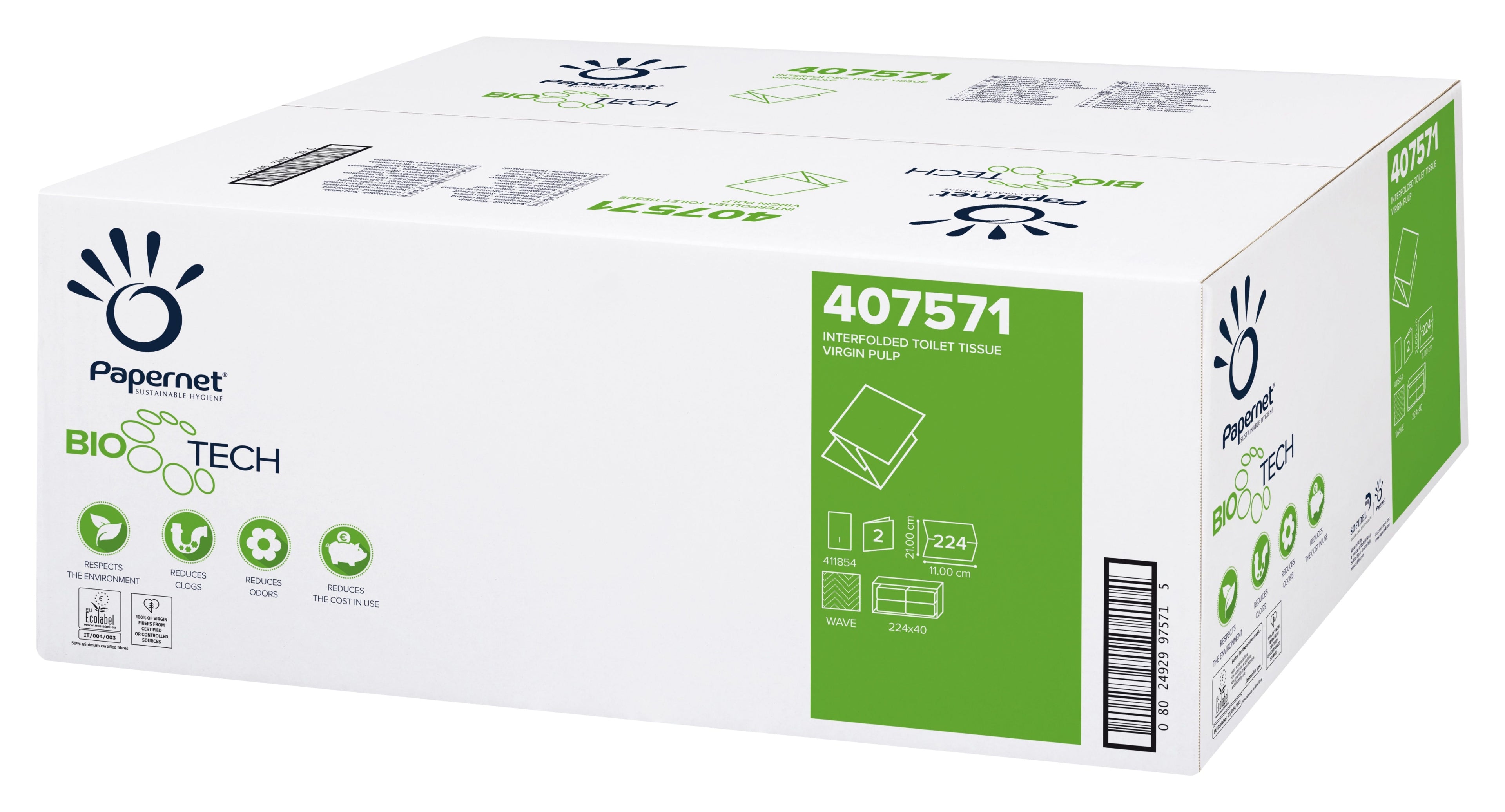 Bio Tech 2 Ply Interfolded Toilet Rolls - White