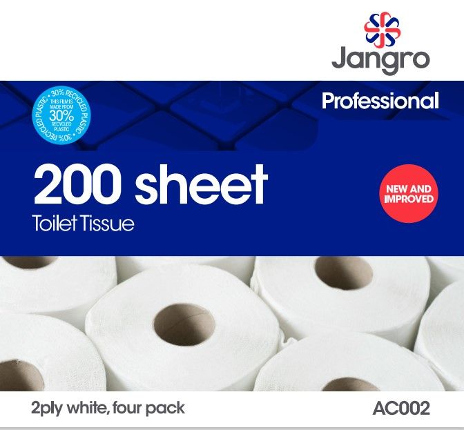 Jangro Professional 2 Ply Toilet Rolls - 200 Sheet - White