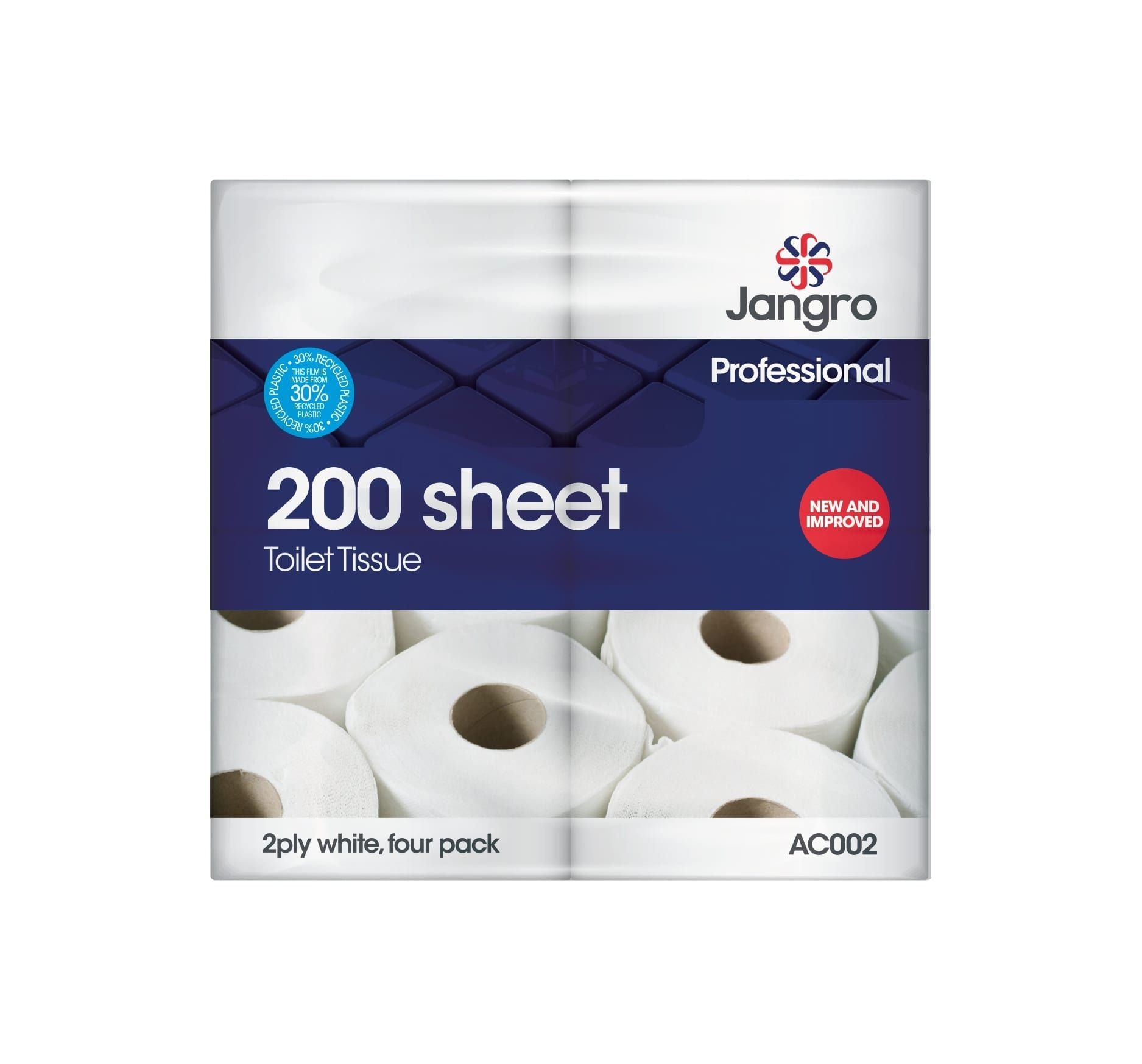 Jangro Professional 2 Ply Toilet Rolls - 200 Sheet - White