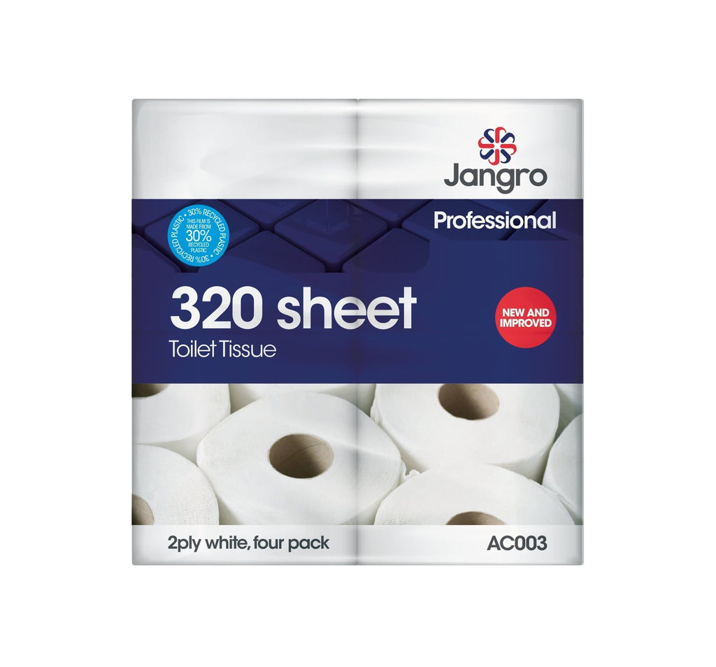 Jangro Professional 2 Ply Toilet Rolls - 320 Sheet - White