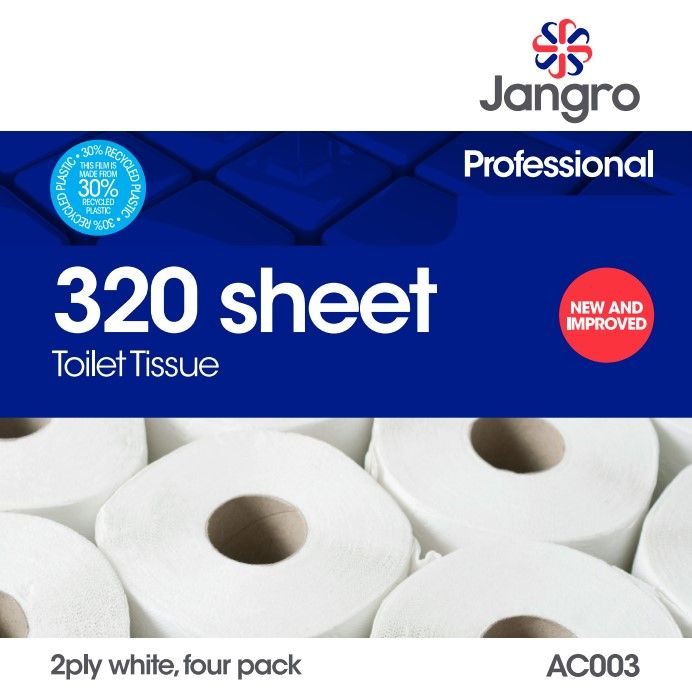 Jangro Professional 2 Ply Toilet Rolls - 320 Sheet - White