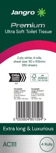 Jangro Premium 2 Ply Ultra Soft Toilet Rolls - White
