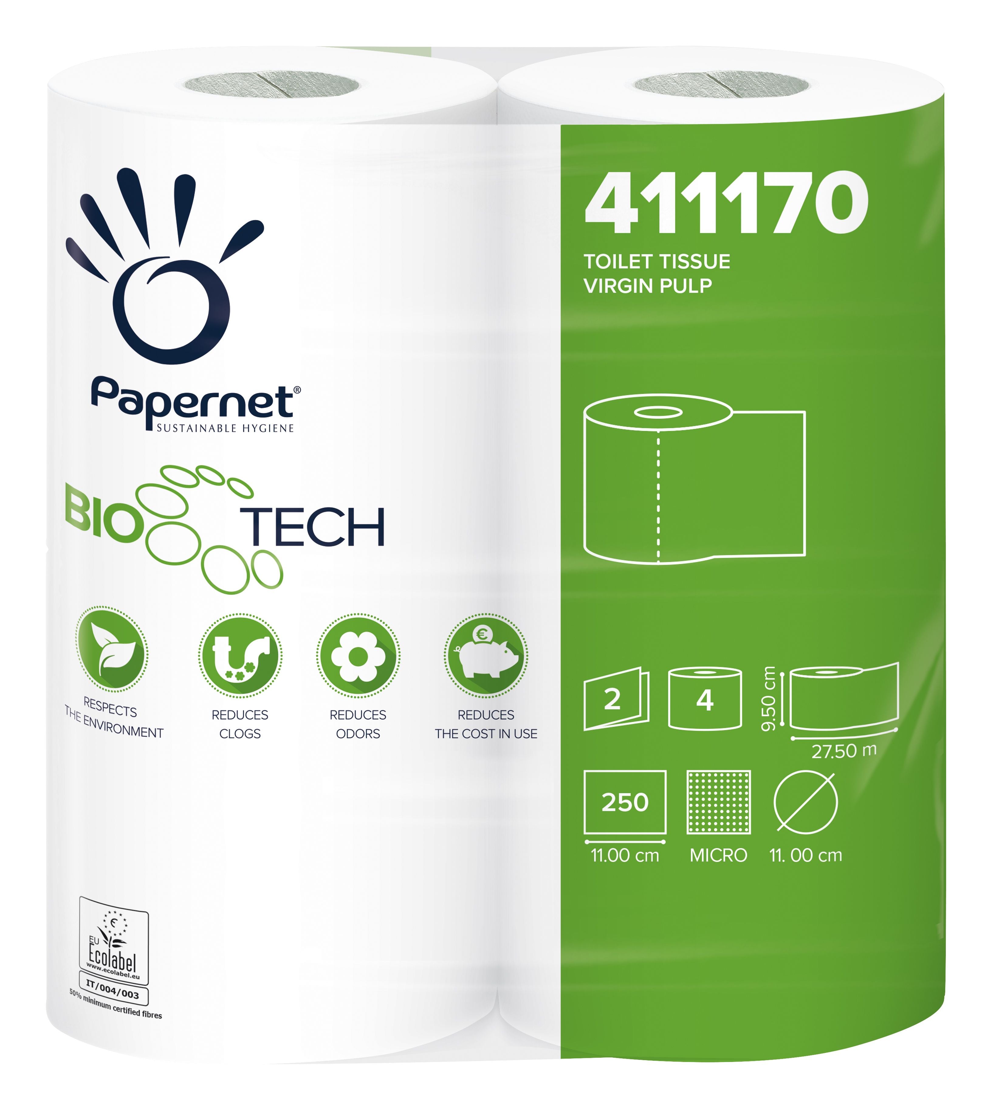 Bio Tech 2 Ply Single Wrap Toilet Rolls - White