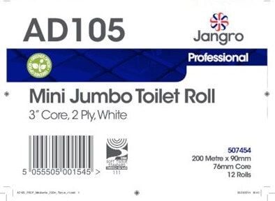 Jangro 2 Ply Mini Jumbo Toilet Rolls - 3" - White
