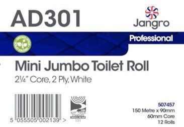 Jangro 2 Ply Mini Jumbo Toilet Rolls - 6cm - White
