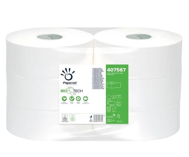 Bio Tech 300m Maxi Jumbo Toilet Roll - 76mm Core - Anti Clog