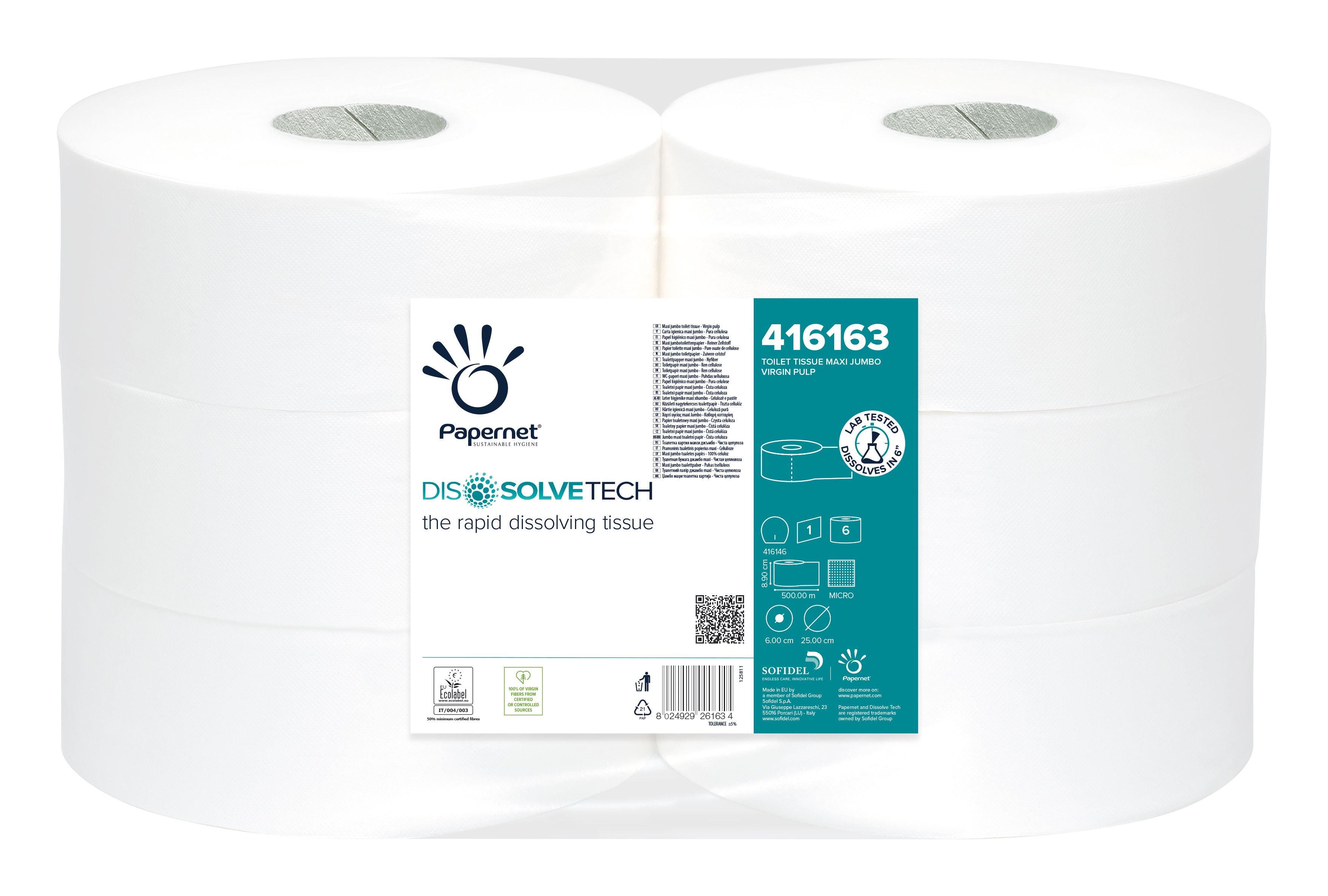 Dissolve Tech 1 Ply Maxi Jumbo Toilet Rolls - White