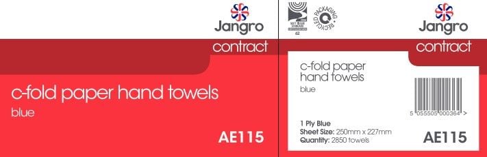 Jangro 1 Ply C-Fold Paper Hand Towels - Blue