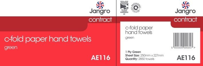 Jangro 1 Ply C-Fold Paper Hand Towels - Green