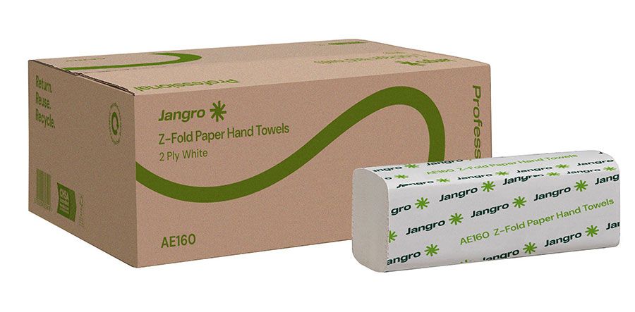 Jangro Z-Fold Handtowel, 2 Ply, White (240mm  x 215mm)