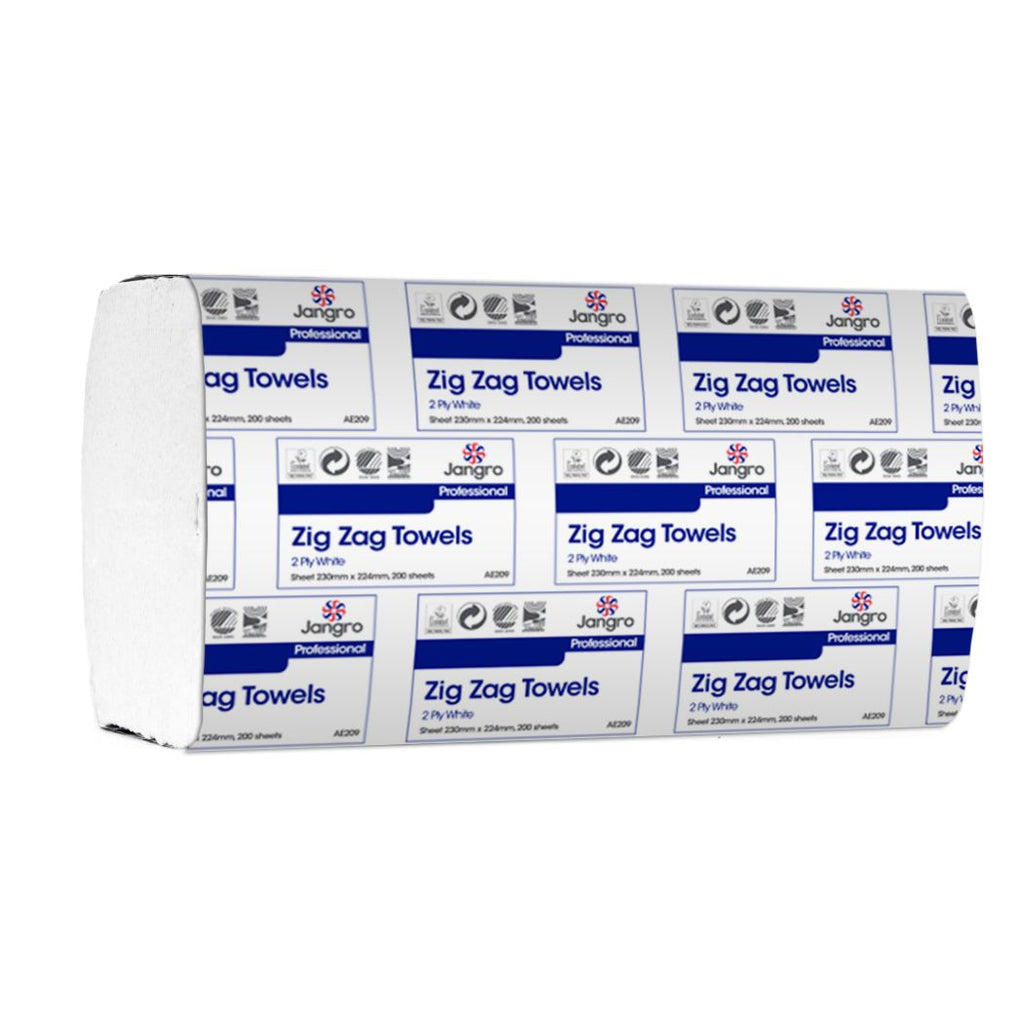 Jangro Professional 2 Ply Zig-Zag Hand Towels - White