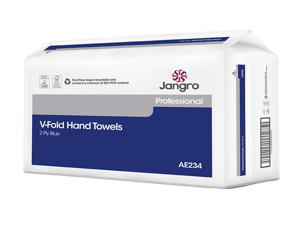 Jangro 2 Ply V-Fold Paper Hand Towels - Blue