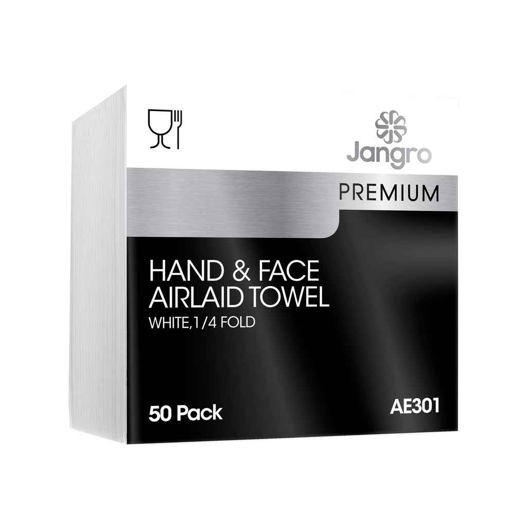 Jangro Premium Airlaid 1/4 Fold Hand and Face Towels - White