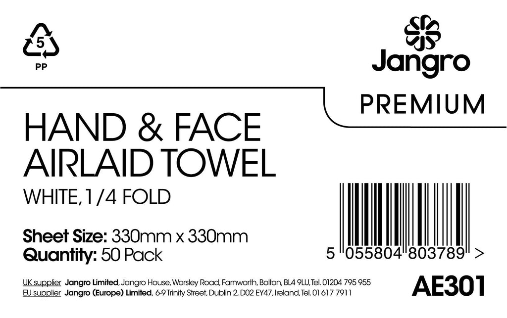 Jangro Premium Airlaid 1/4 Fold Hand and Face Towels - White