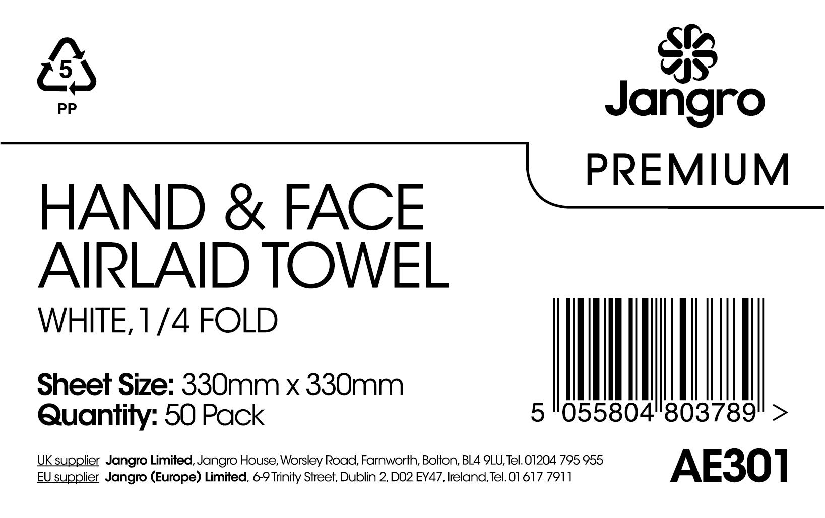 Jangro Premium Airlaid 1/4 Fold Hand and Face Towels - White