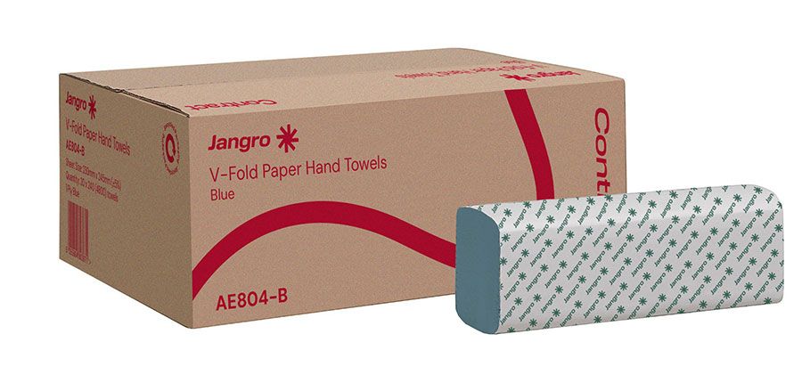 Jangro Contract 1 Ply V-Fold Paper Hand Towels - Blue