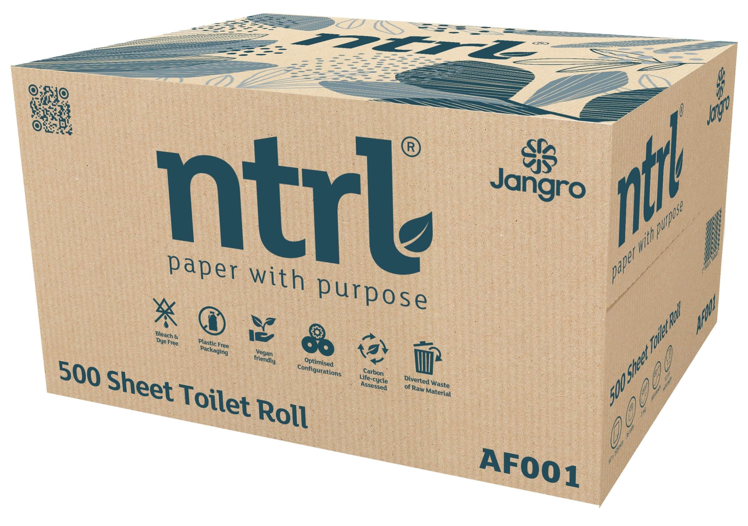 Jangro ntrl 500 Sheet Conventional Toilet Roll, 2 ply