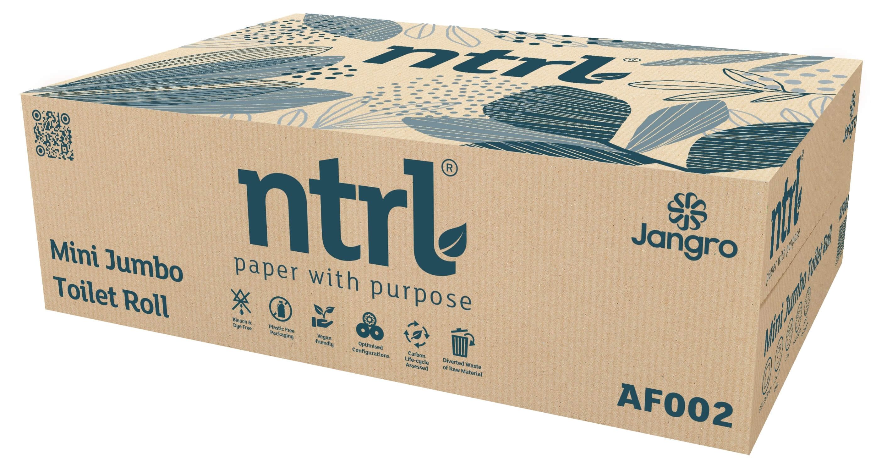 Jangro ntrl Mini Jumbo Toilet Roll 200M x 92mm, 3" core, 2 ply