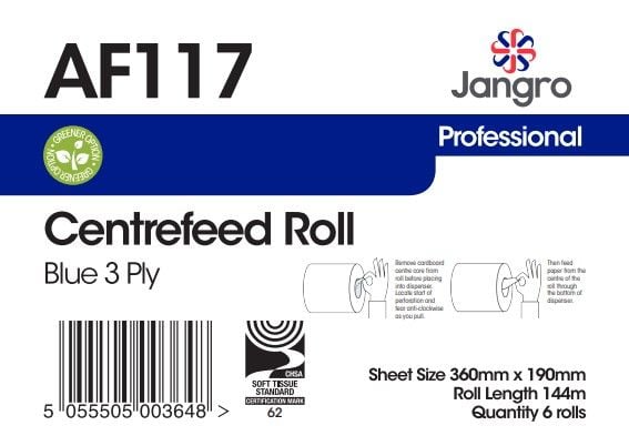 Jangro 3 Ply Centrefeed Rolls - Blue