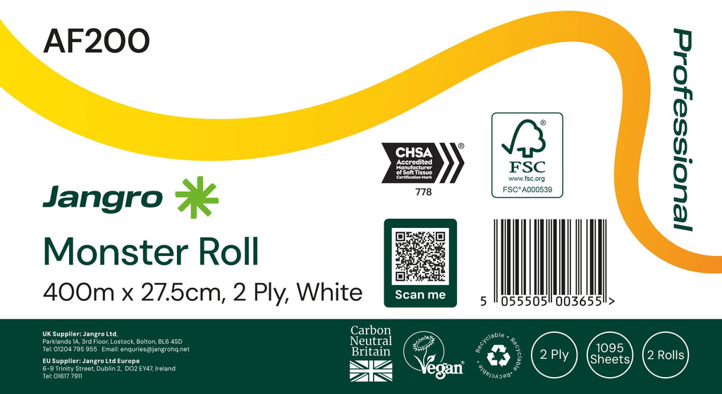 Jangro 2 Ply Monster Roll - White - 2 Pack