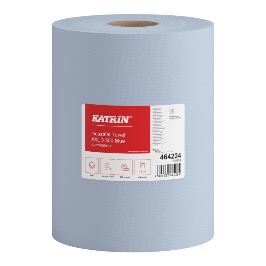 Katrin 3 Ply Industrial Wipes Roll - Blue - 2 Pack