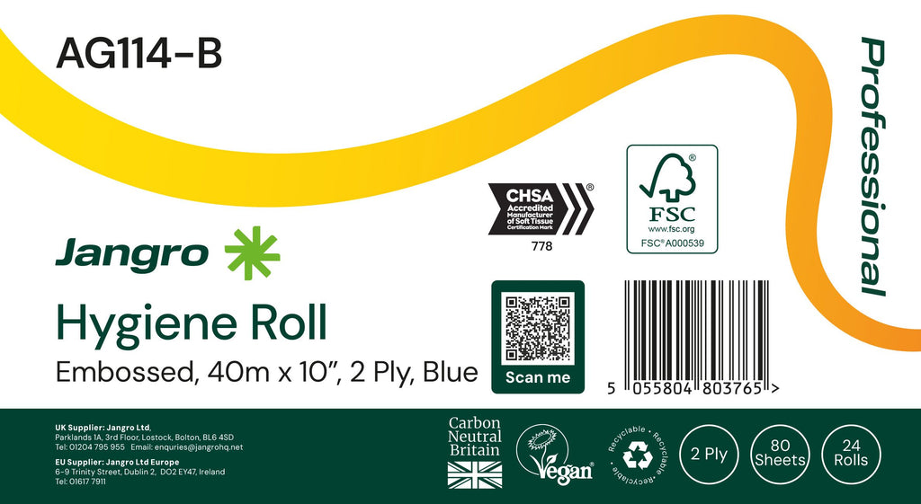 Jangro Professional 2 Ply Hygiene Roll - 10" - Blue