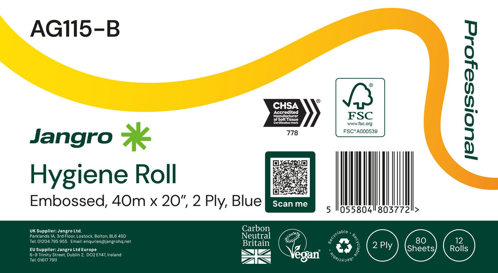 Jangro Professional 2 Ply Hygiene Roll - 20" - Blue