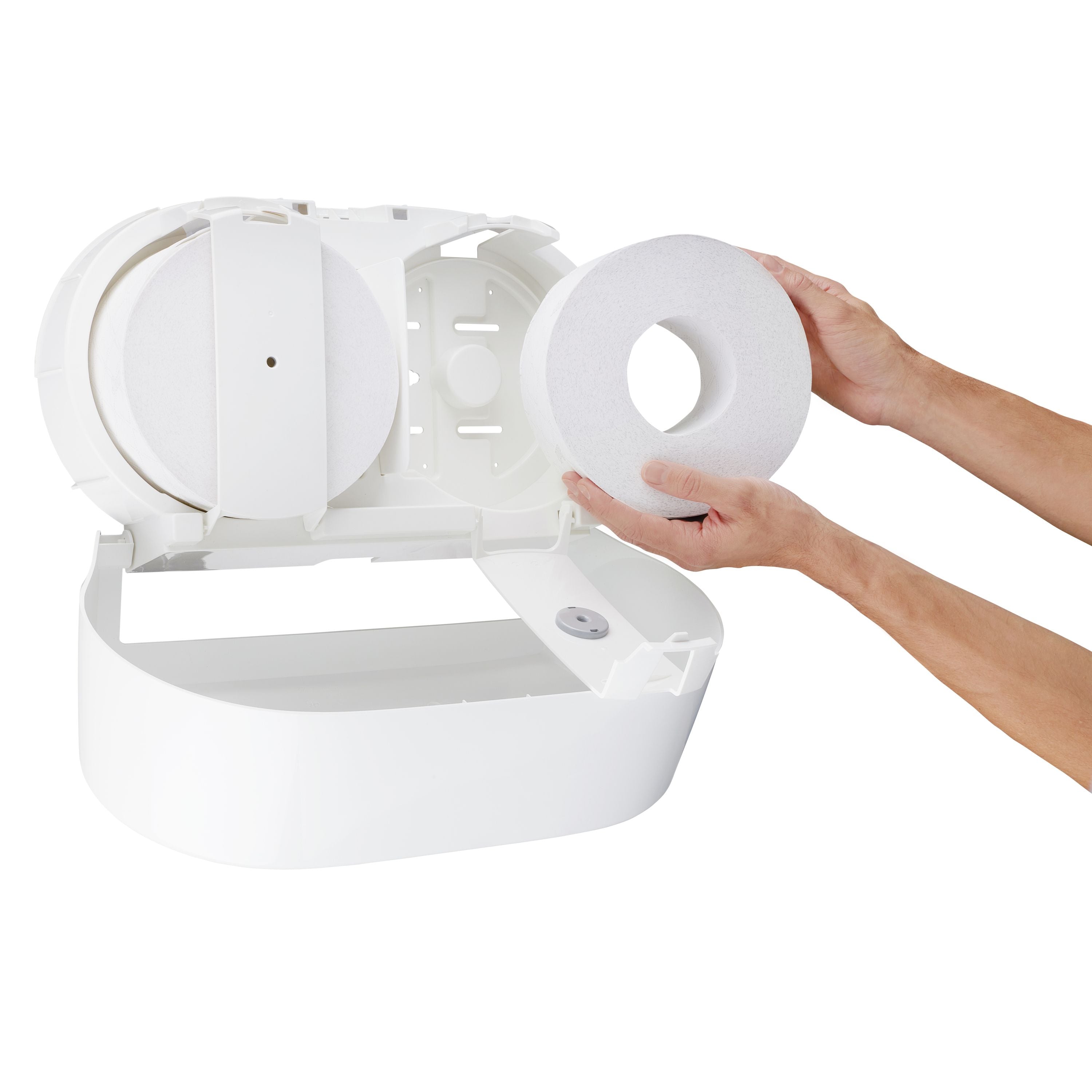 Aquarius™ Mini Twin Roll Centrefeed Toilet Paper Dispenser - White