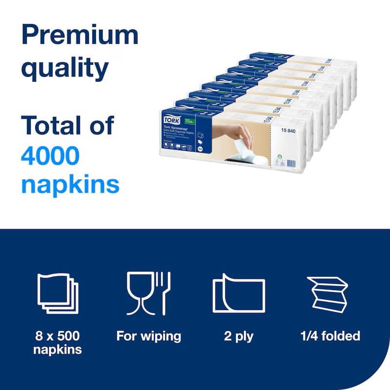 Tork Xpressnap® 2 Ply Extra Soft Tabletop Dispenser Napkins - White