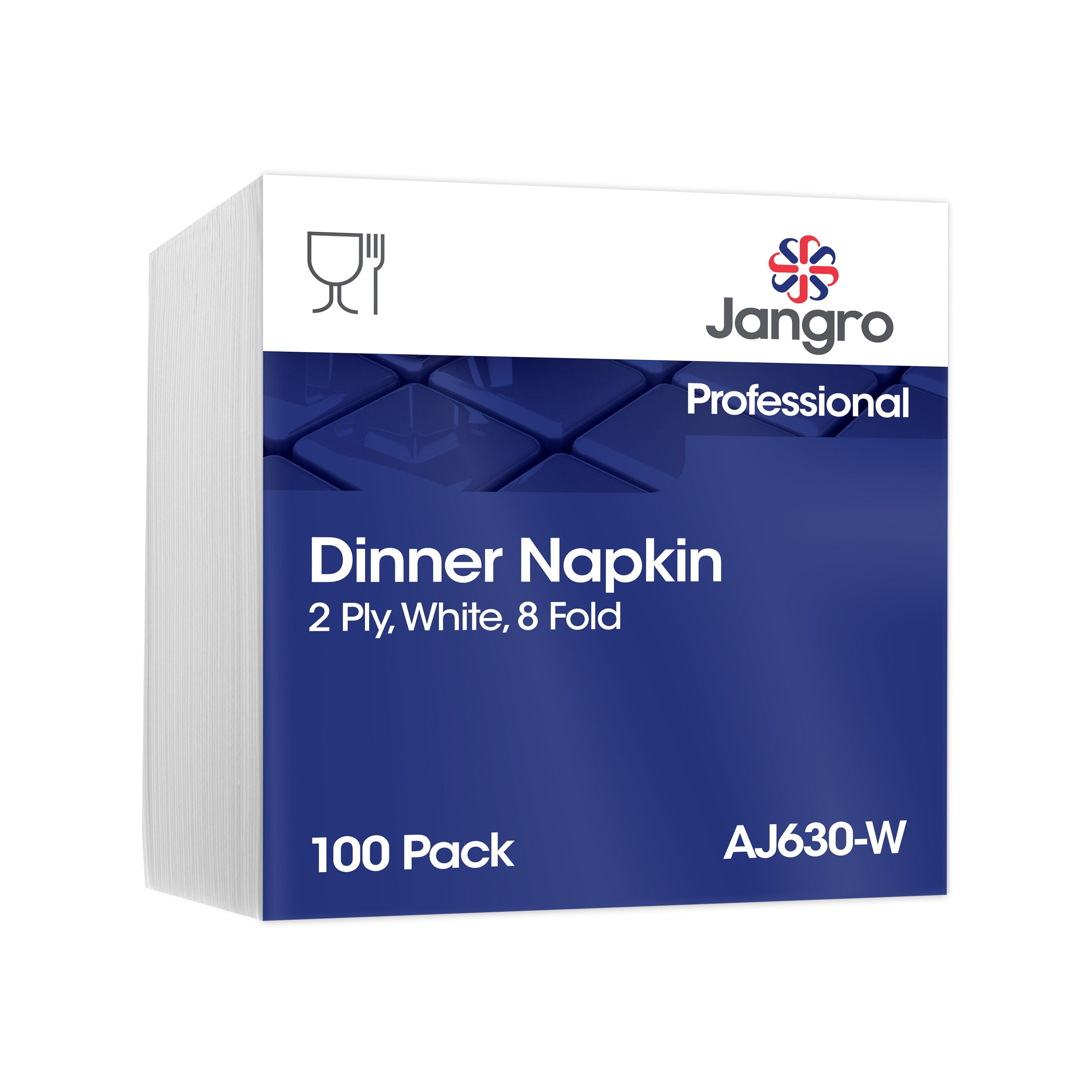 Jangro Professional Dinner 2 Ply Napkins - 8 Fold - White