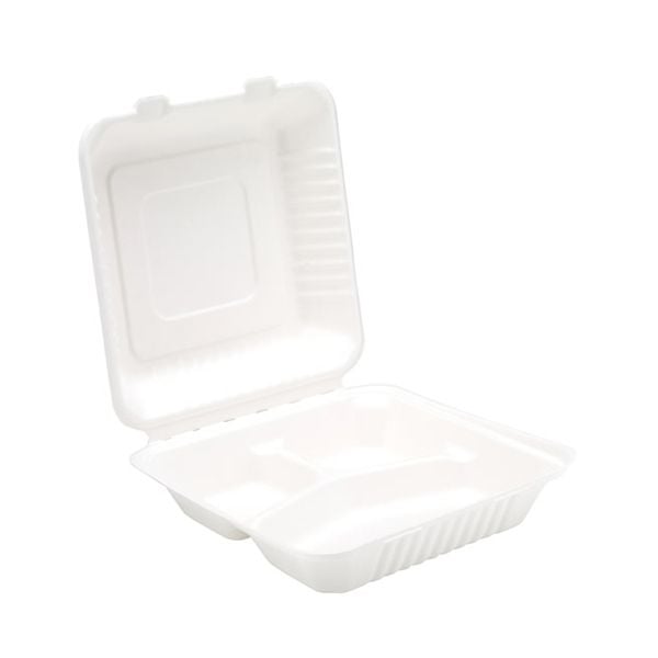 Bagasse 3 Compartment Meal Box - 9"