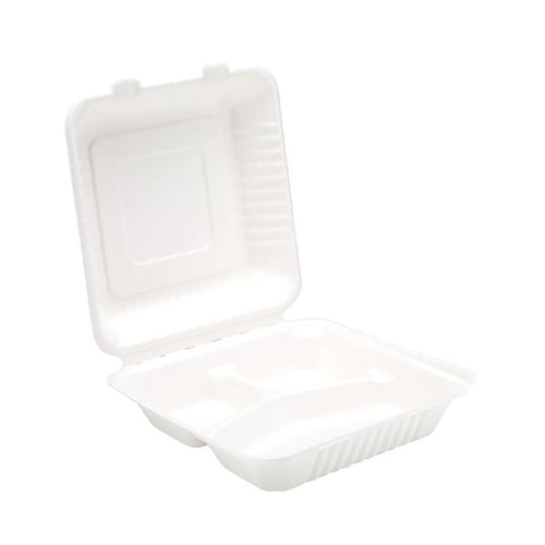 Bagasse 3 Compartment Meal Box - 9"