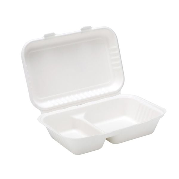 Bagasse 2 Compartment Lunch Box - 9" x 6"