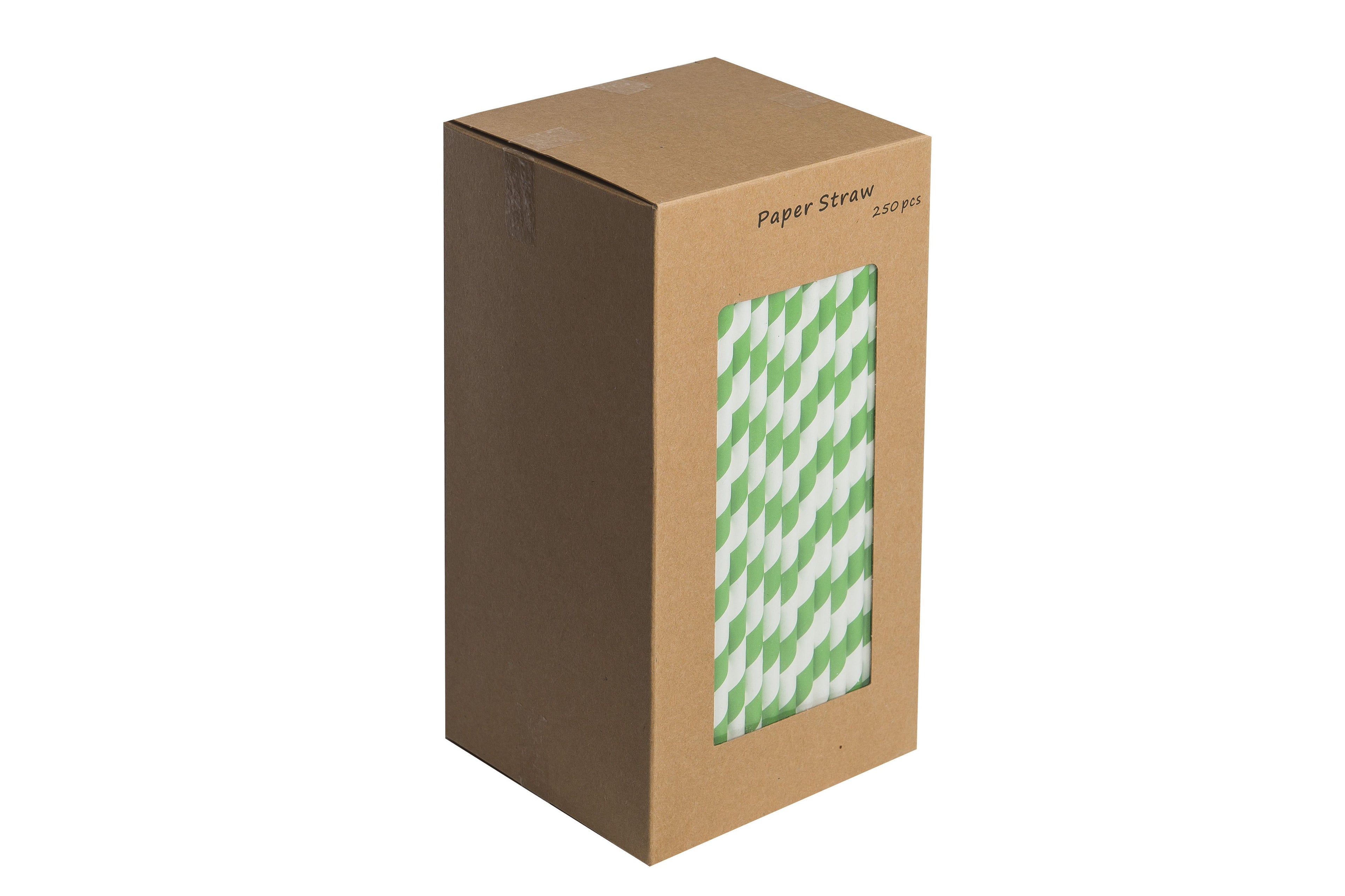 Paper Straws - 20cm - Dark Green / White