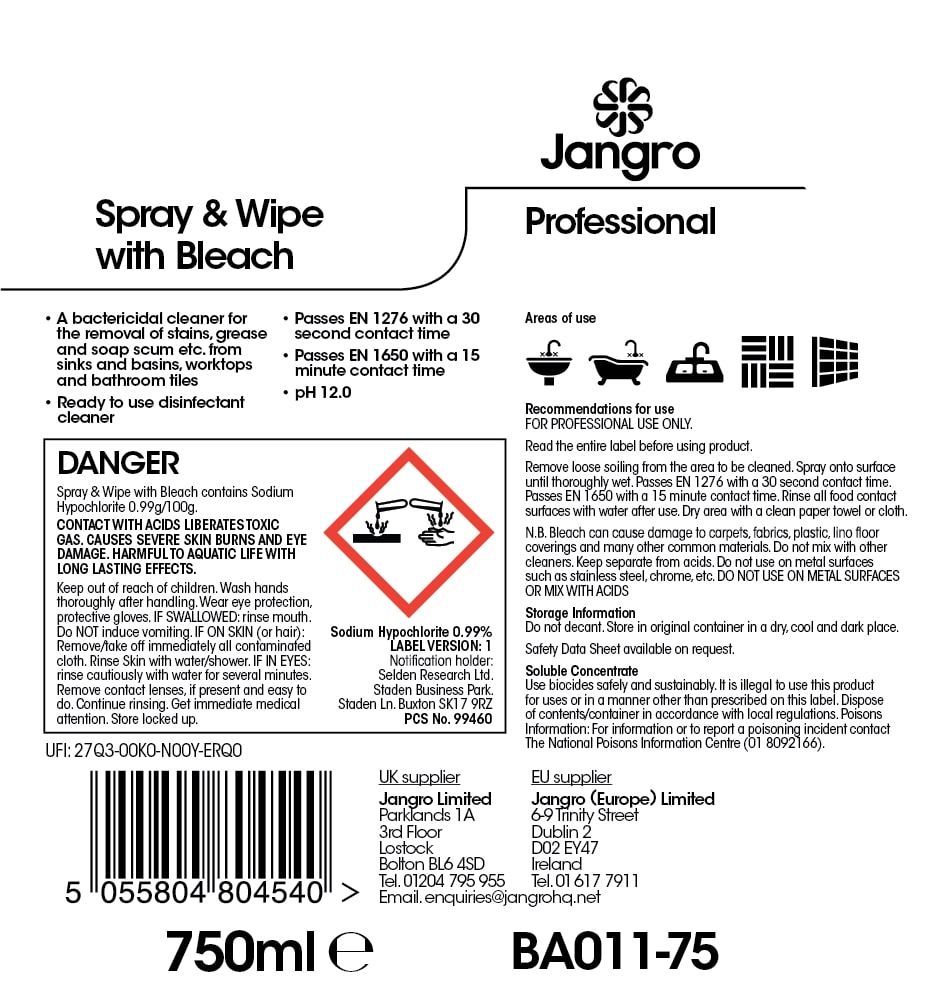 Jangro Spray & Wipe with Bleach - 750ml
