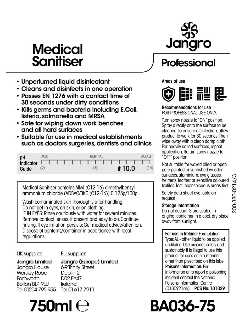 Jangro Professional Medical Sanitiser - 750ml