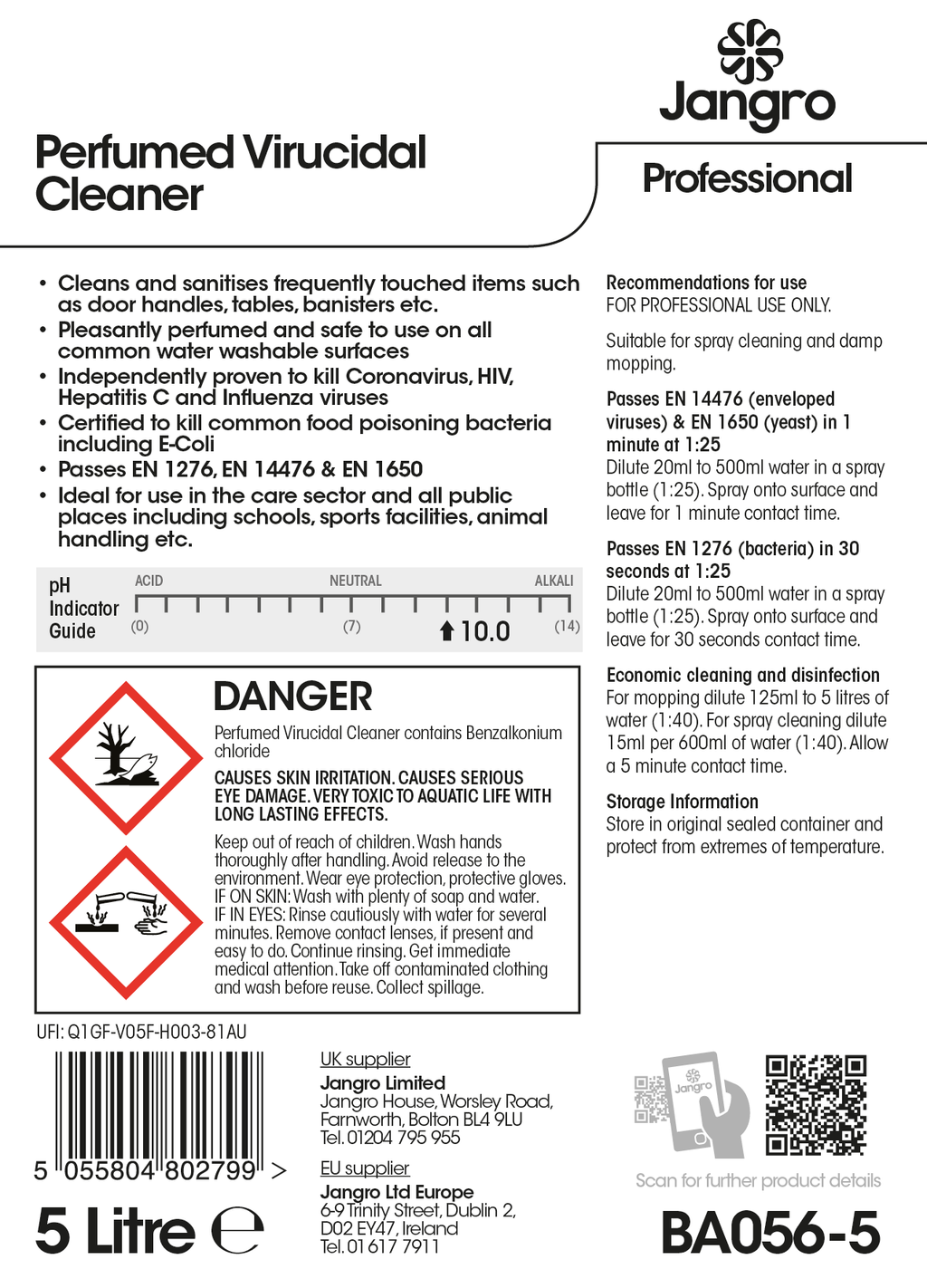 Jangro Professional Perfumed Virucidal Cleaner - 5L