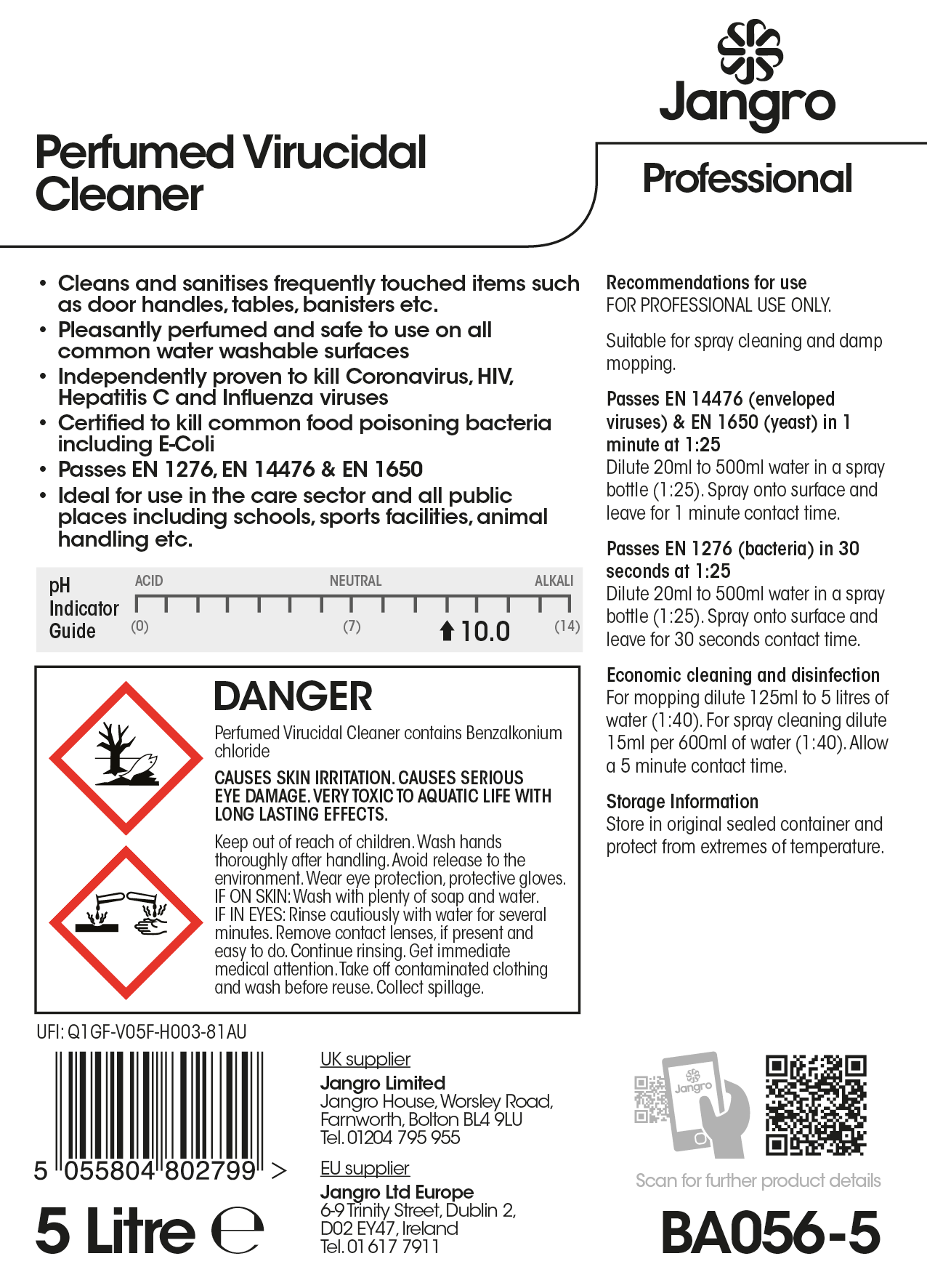 Jangro Professional Perfumed Virucidal Cleaner - 5L