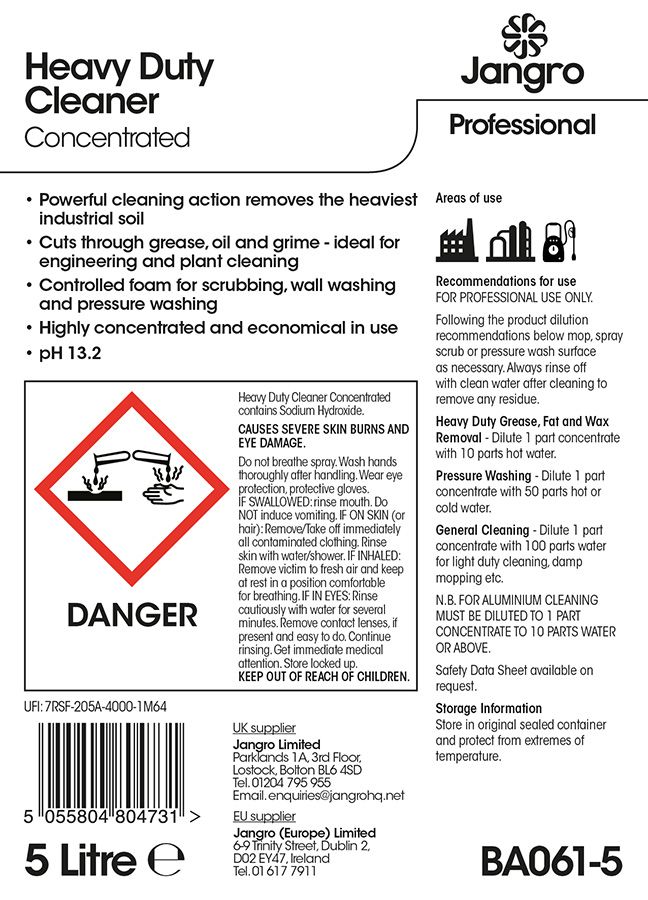 Jangro Heavy Duty Concentrated Cleaner - 5L