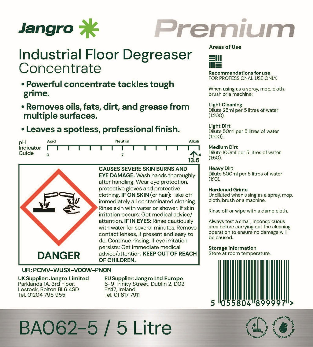 Jangro Industrial Floor Cleaner Degreaser Concentrate 5 Litre