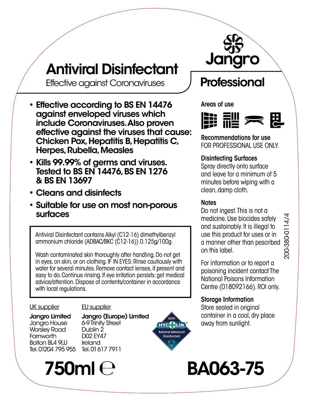 Jangro Professional Antiviral Disinfectant - 750ml