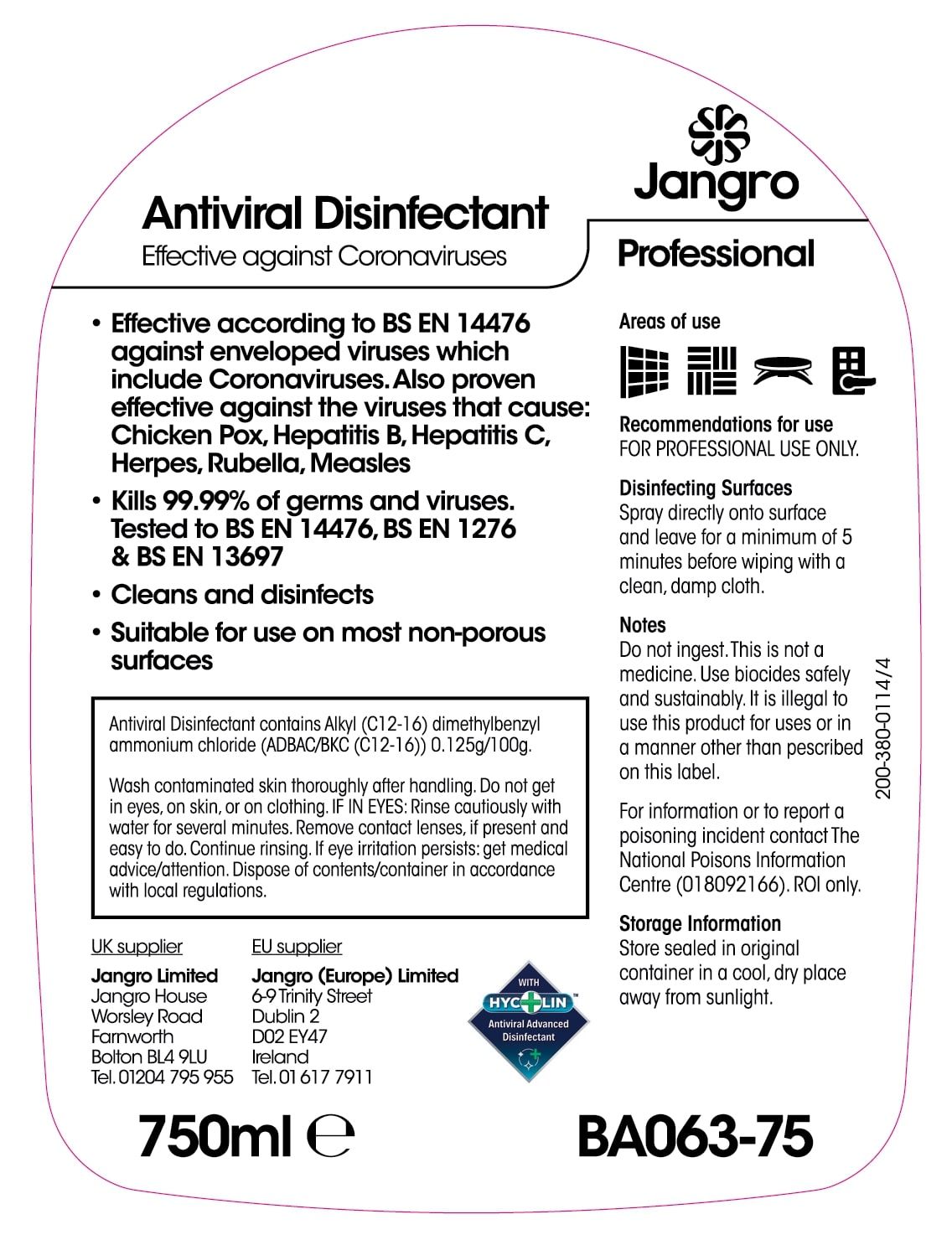 Jangro Professional Antiviral Disinfectant - 750ml