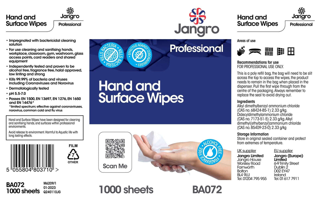 Jangro Professional Hand and Surface Wipes - 1000 Wipes