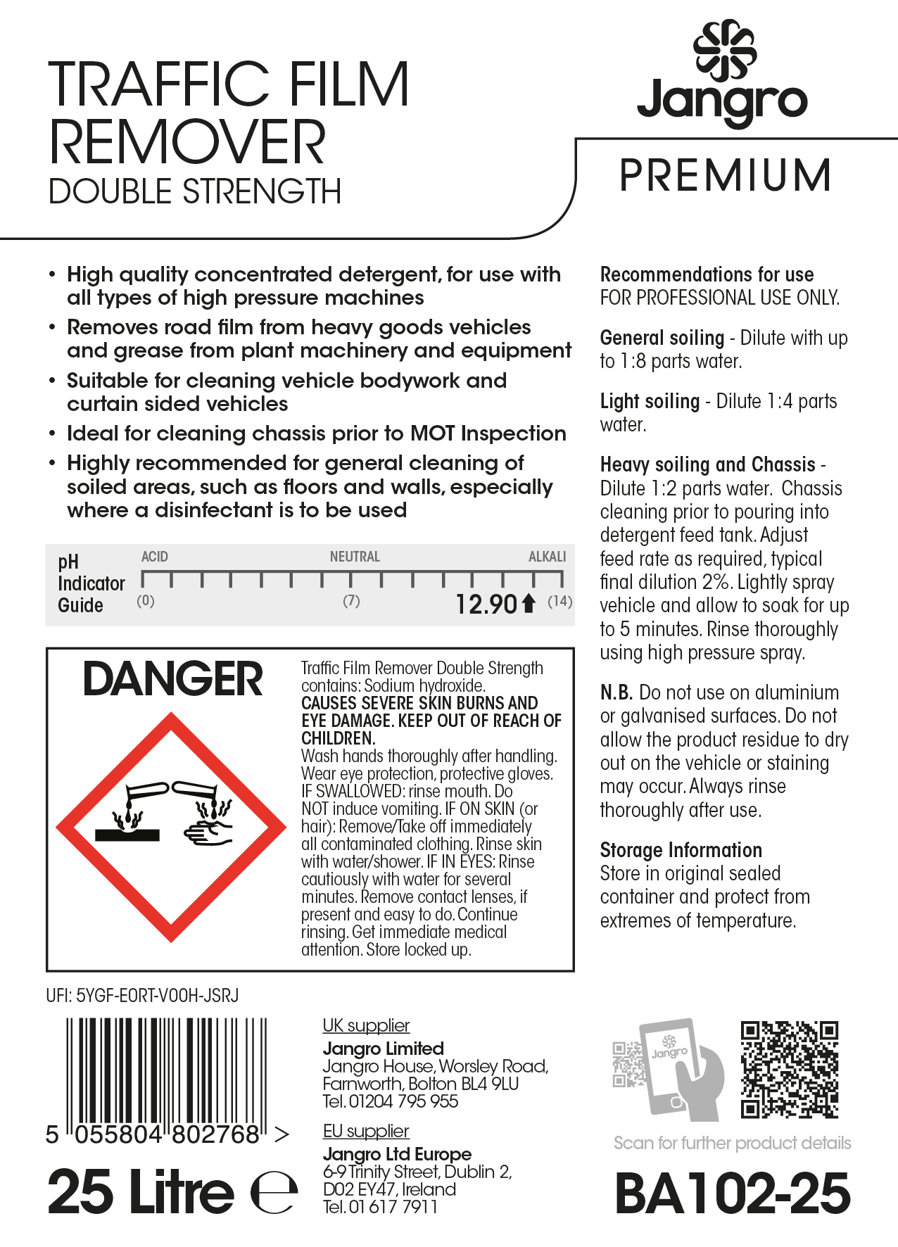 Jangro Premium Traffic Film Remover Double Strength - 25L