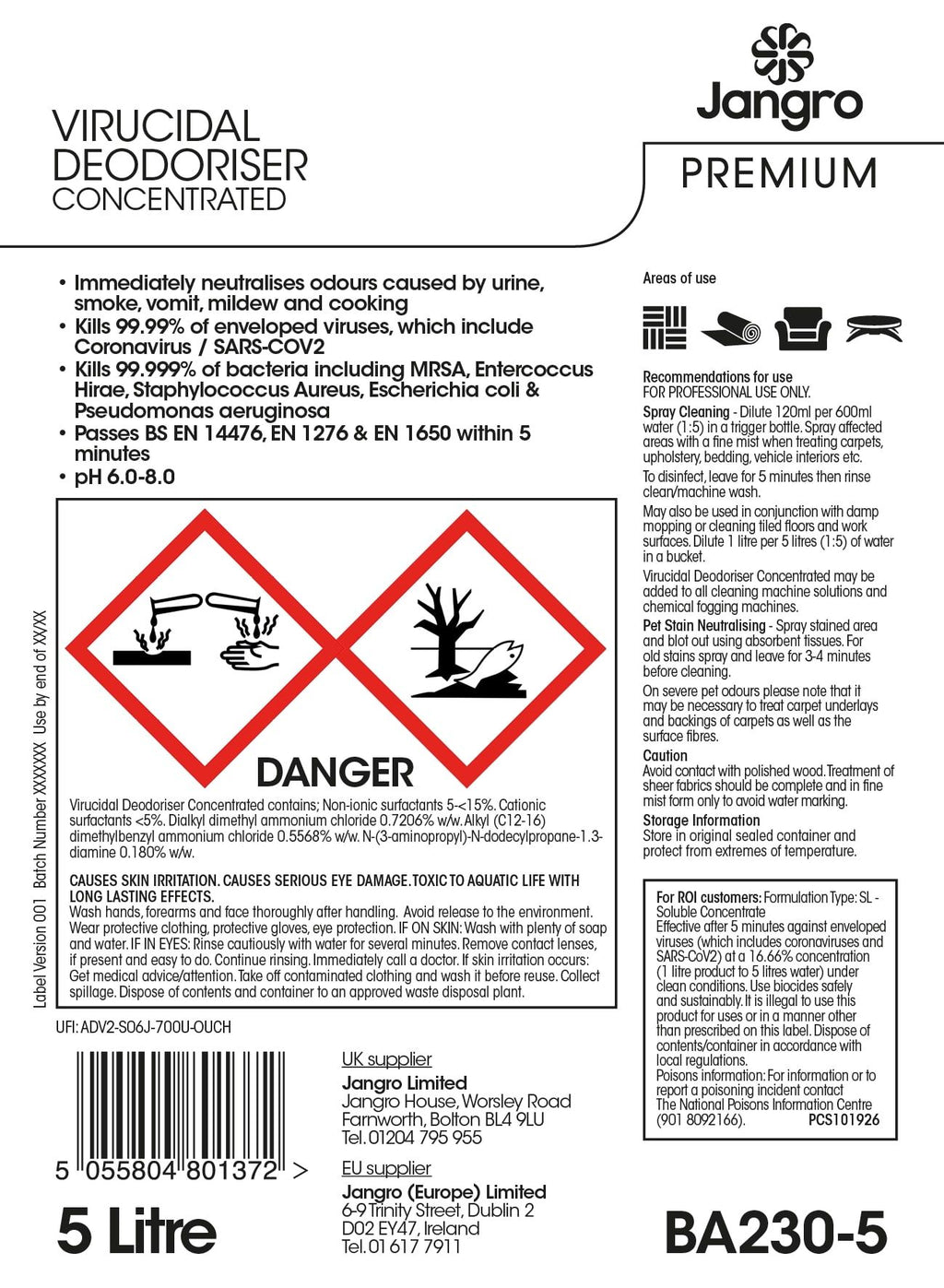Jangro Premium Virucidal Deodoriser - 5L