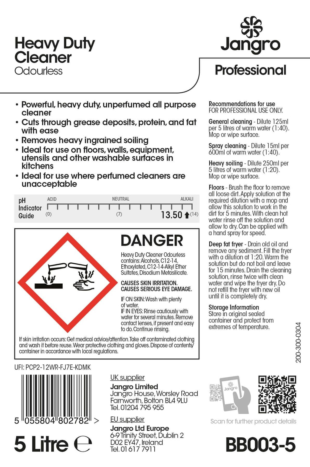 Jangro Professional Odourless Heavy Duty Cleaner - 5L