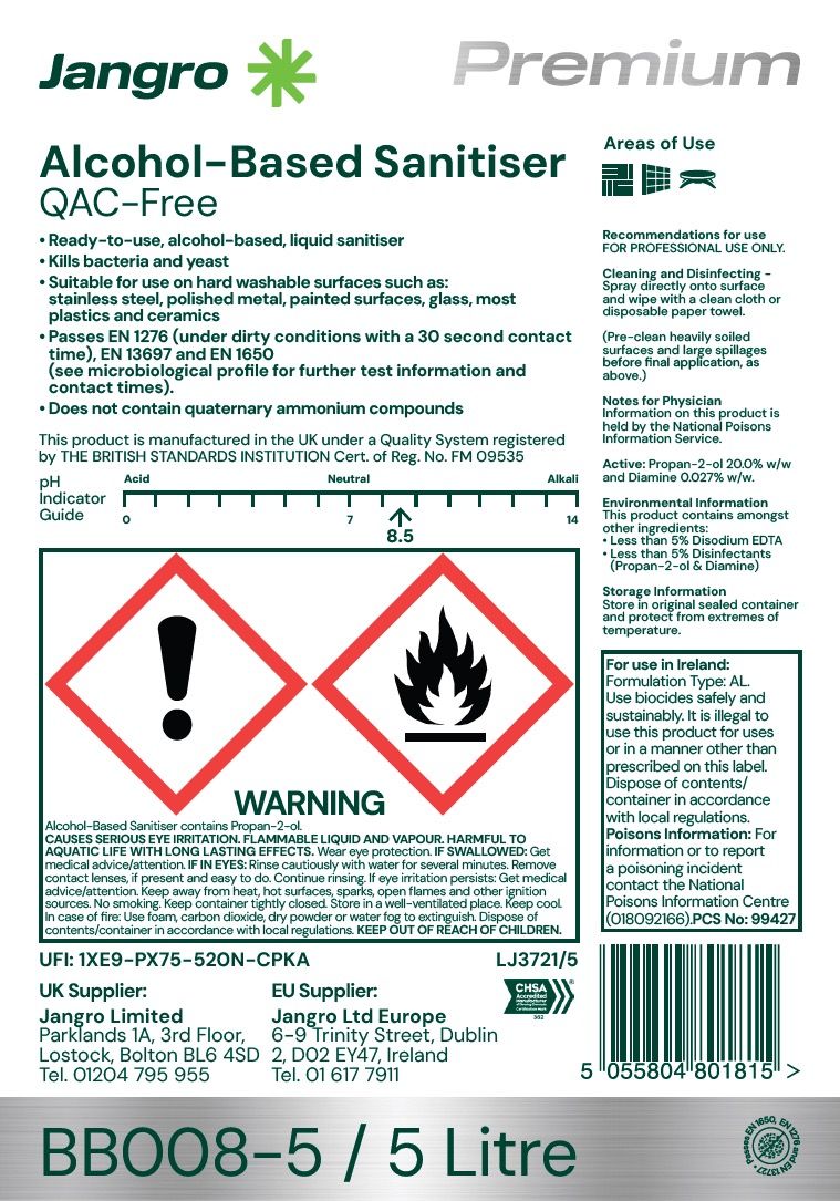 Jangro Premium Alcohol-Based Sanitiser - QAC Free - 5L