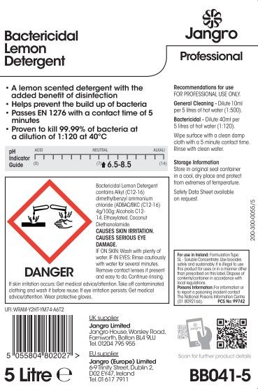 Jangro Professional Bactericidal Detergent - Lemon - 5L