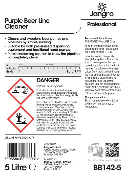Jangro Purple Beerline Cleaner - 5 Litre