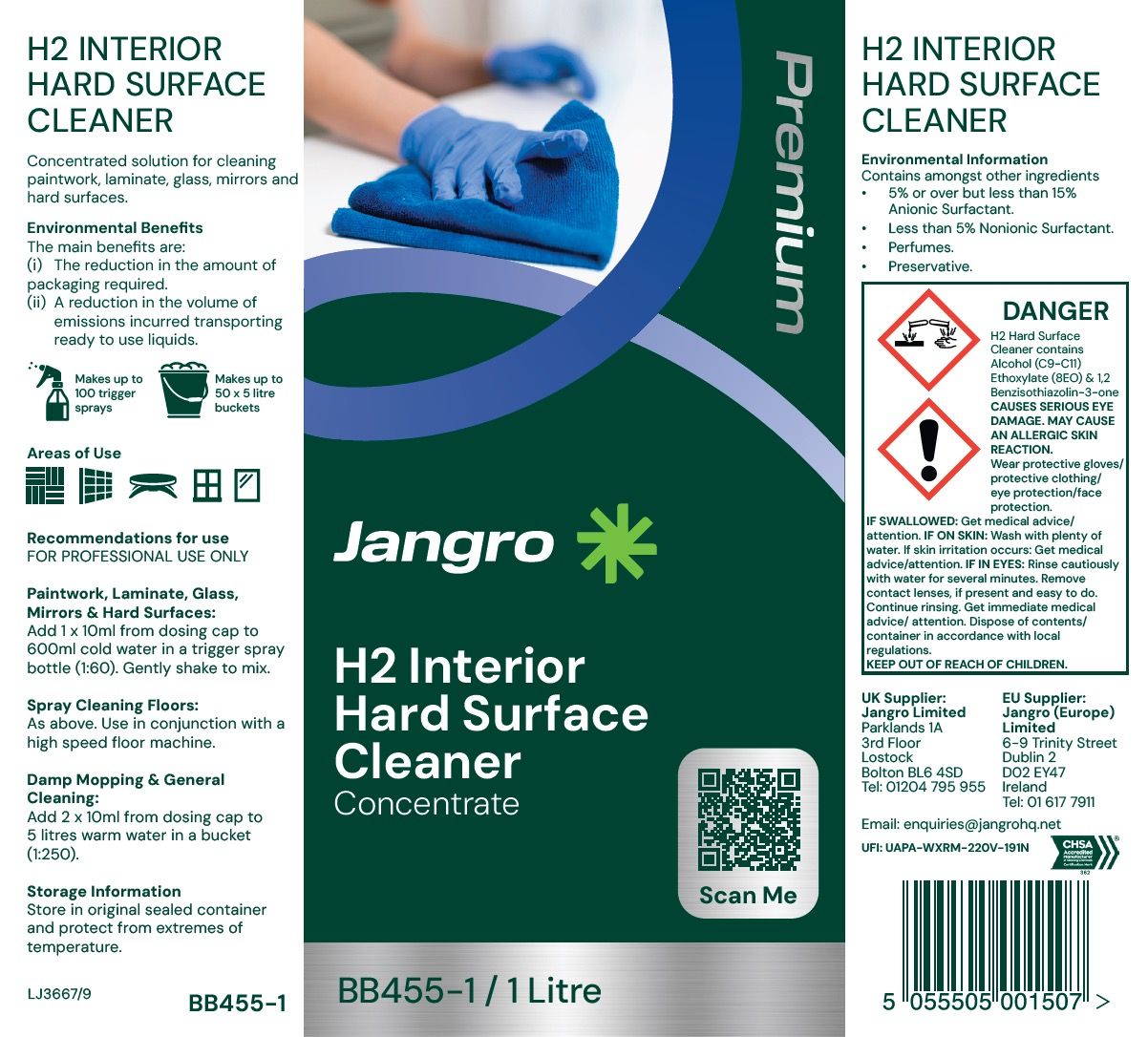 Jangro Premium H2 Interior Hard Surface Cleaner - 1L